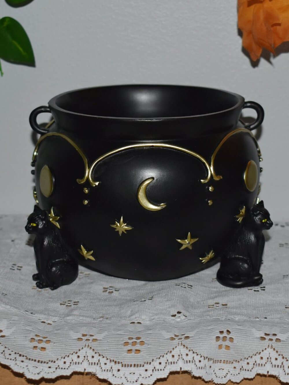 Mystical Magic Black Cats Gold Moon Stars Witch Cauldron Halloween Decor